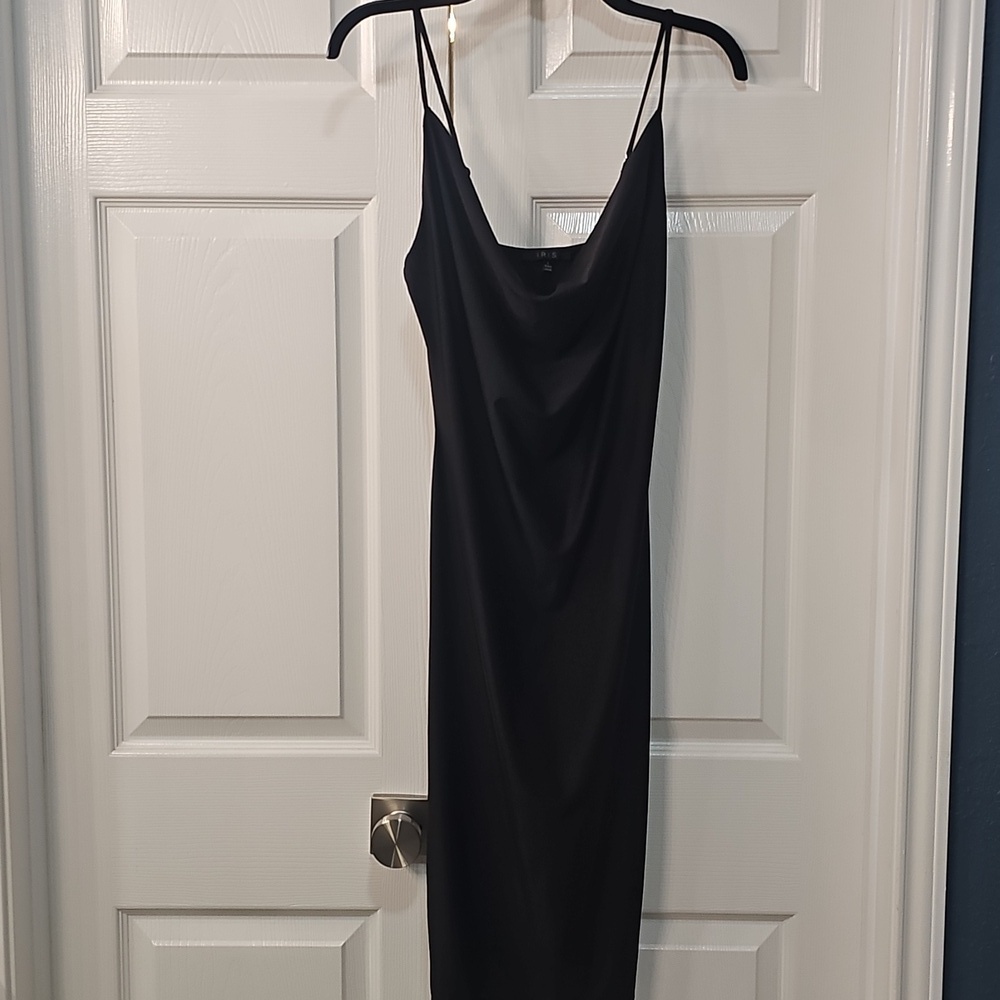 NWT IRIS Little Black Sexy Dress  Cowlneck Satiny Adjustable Straps LARGE